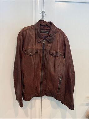 Andrew Marc Leather Jacket, Brown (cognac), Size XXL